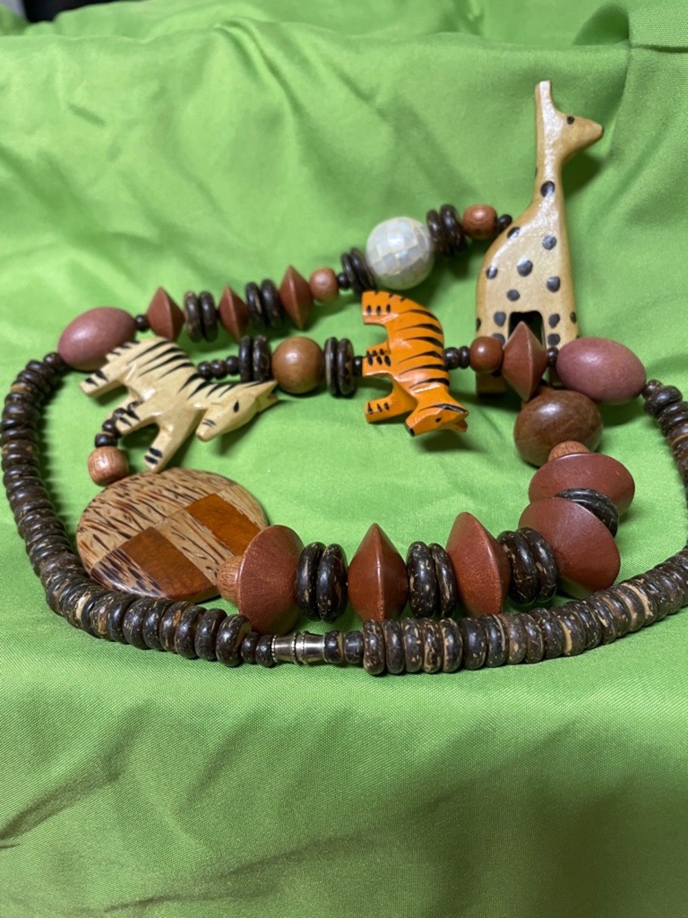 Safari Wood Bead Necklace with Animal Accents